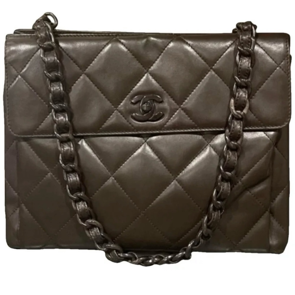 CHANEL Lambskin Wood-Tone Chain Shoulder Bag